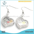 Silver crystal heart charms earrings,beautiful photo glass floating earrings wholesale